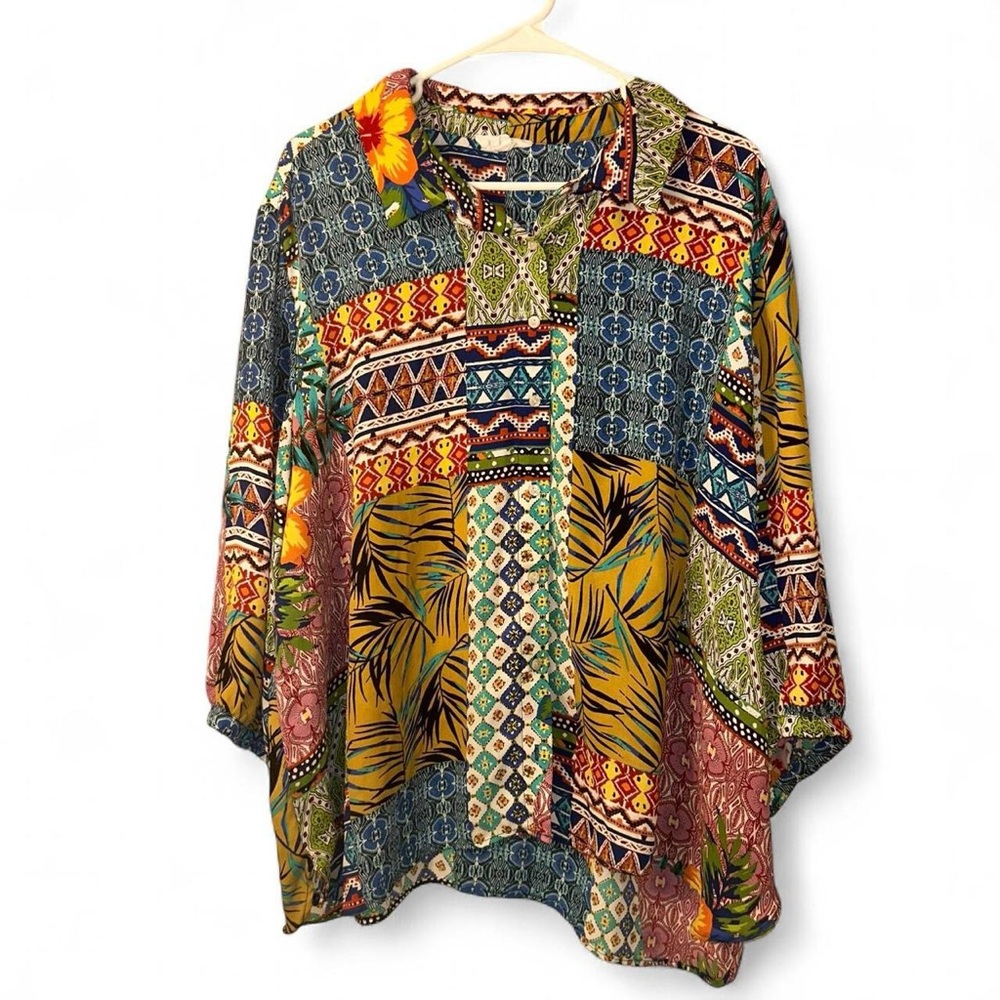 Cynthia Rowley Multicolor Patchwork Button Down S… - image 1